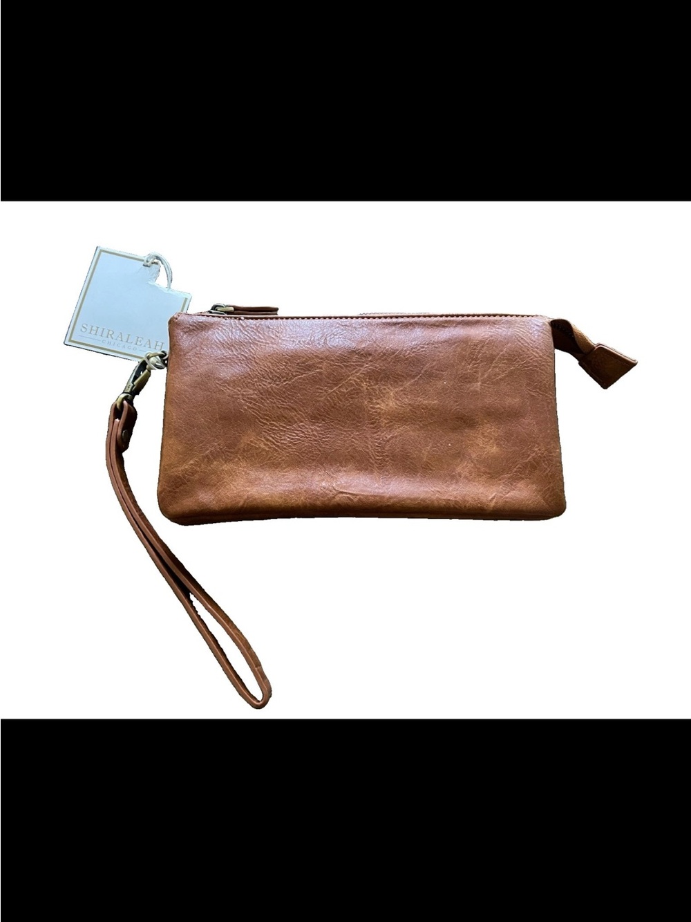 Shiraleah Chicago NWT Cognac Leather Wristlet Clutch